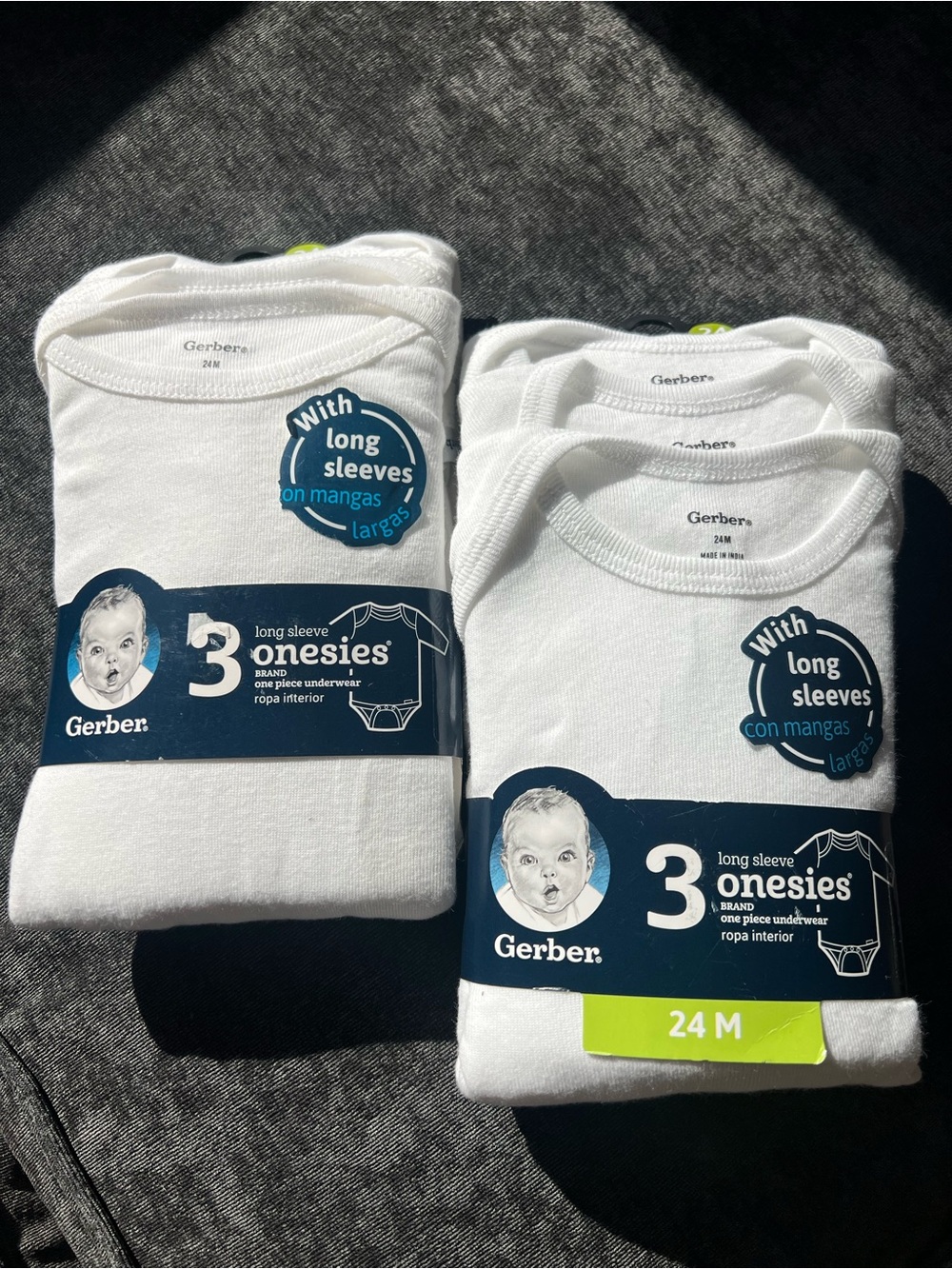 Gerber 3-Pack Long Sleeve White Onesies - 24M NEW $15 -2packs